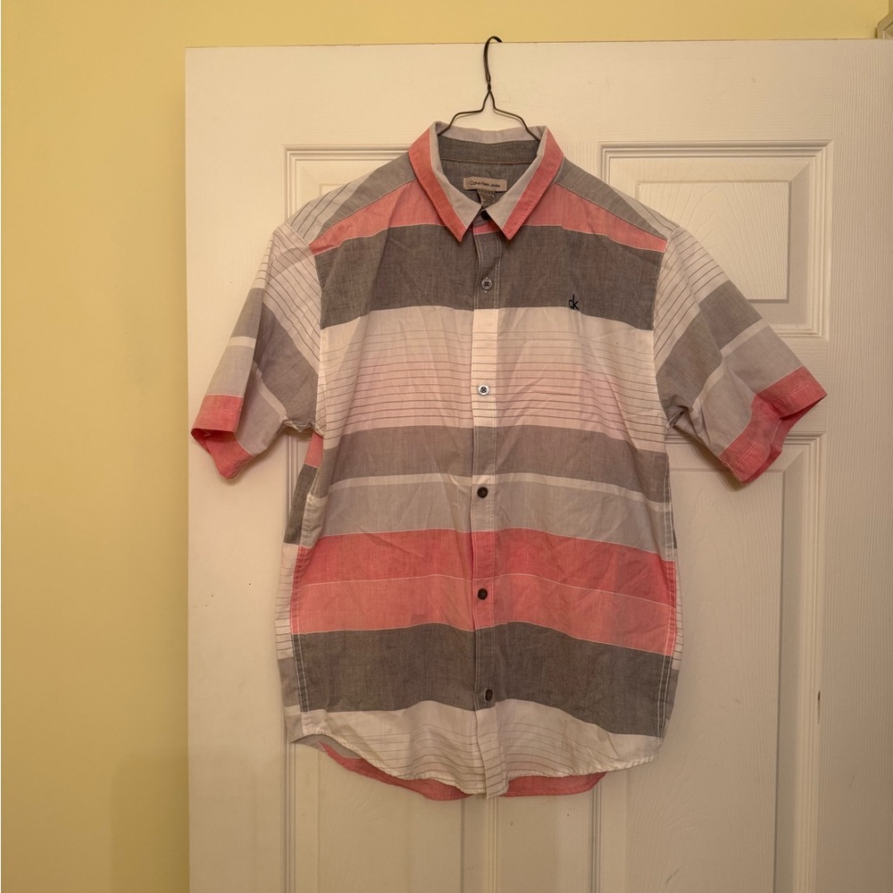 Calvin Klein Pink and Gray Striped Shirt